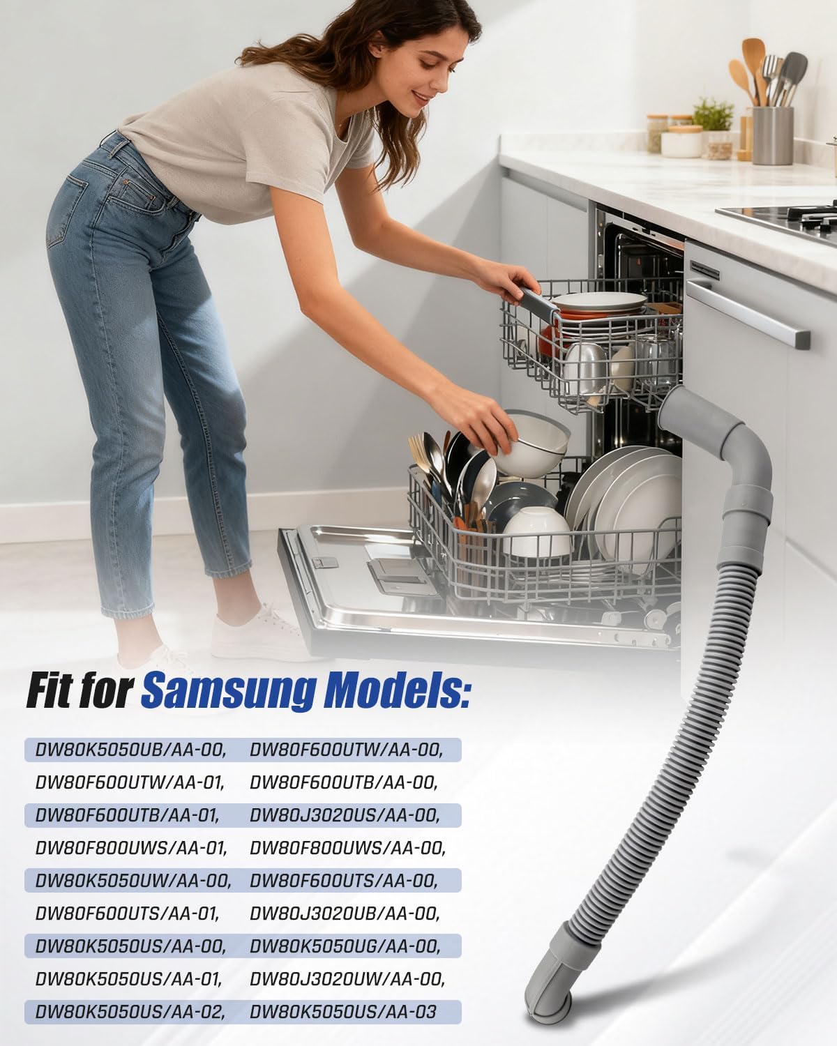 DD81-01502A Dishwasher Water Hose Fit for Samsung – Universal Dishwasher Inner Hose,OEM Fit,Plastic Material,Gray