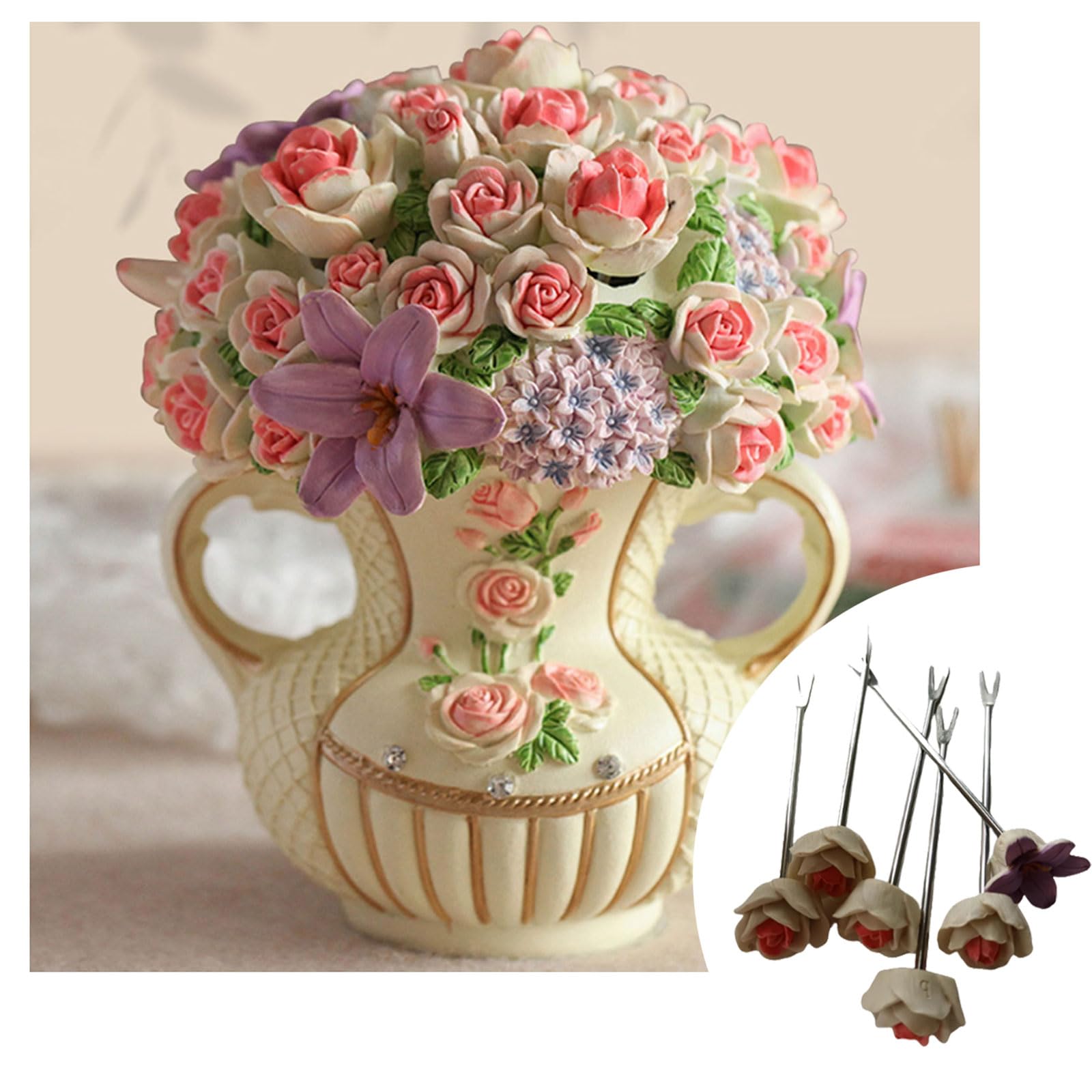 Fourchettes À Fruits Fourchettes À Dessert en Acier Inoxydable avec Motif De Fleur en Résine, 6 Pièces Fourchettes À Thé pour Apéritifs Décoration Intérieure Gâteau Fête