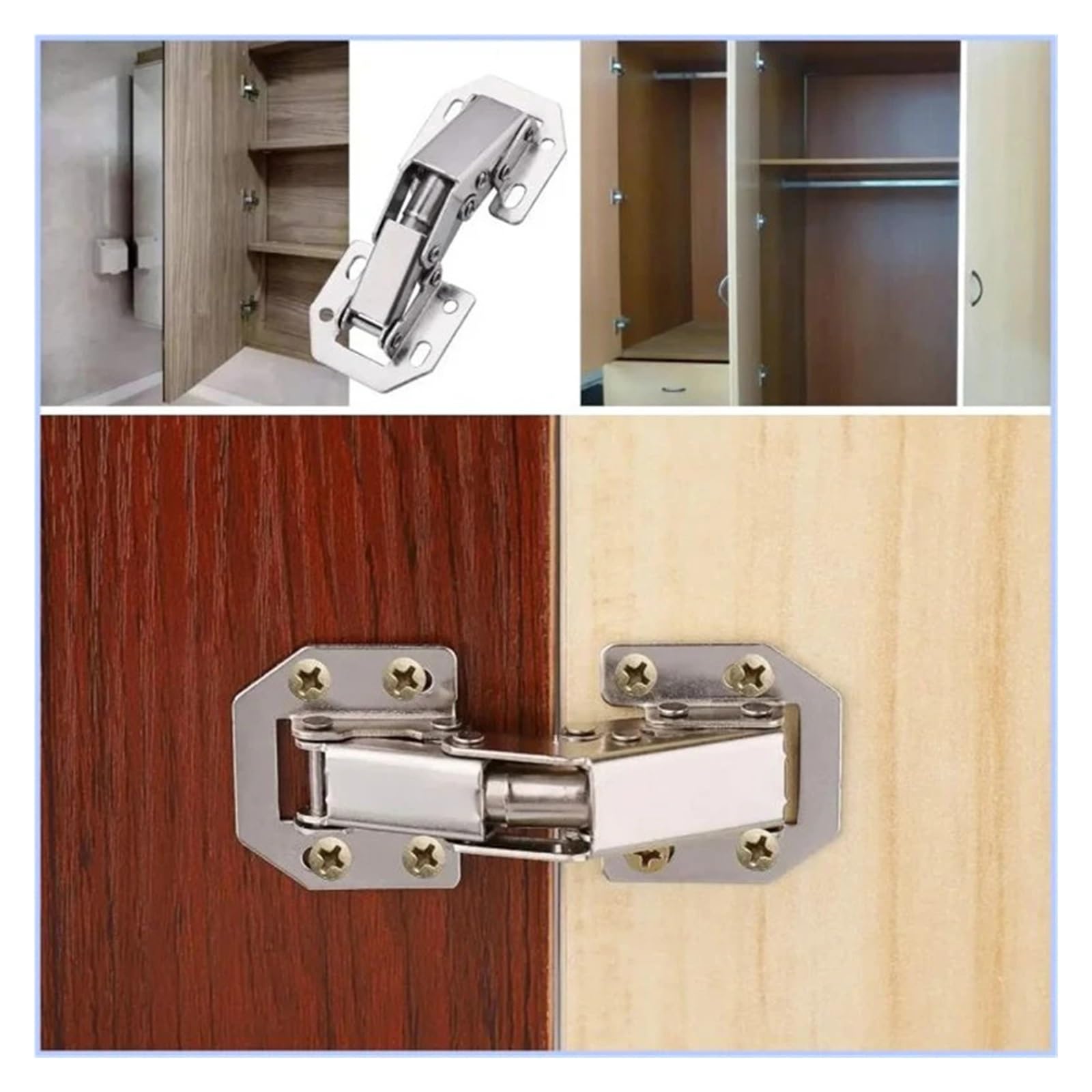 10/2 Stück 90-Grad-Stahl-Schrankscharniere, kein Bohren von Löchern, hydraulische Pufferscharniere, Küchenschrank-Möbel-Hardware(10PCS)