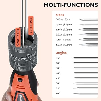12V Tungsten Electrode Sharpener Grinder, 6 Sizes 8 Angles Head