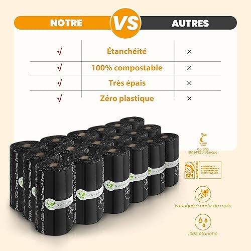 Miniatura 2 de Bolsas compostables para excrementos de perro, 270 unidades, 18 rollos, bolsas para excrementos hechas de almidón de maíz, certificadas ASTM D6400