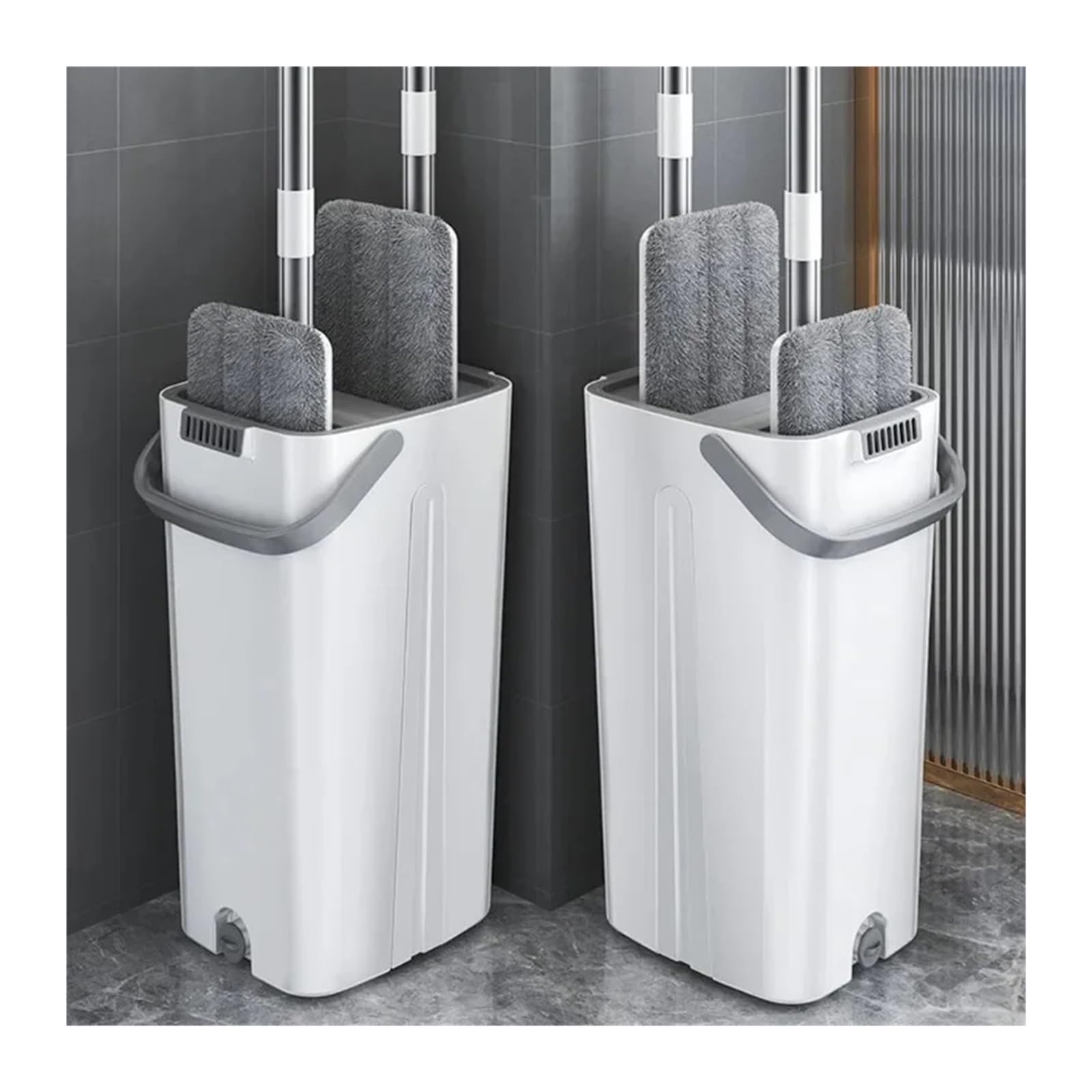 Trapeador Plano mágico con Cubo, trapeador de Limpieza Manos Libres, trapeador de Microfibra Giratorio, trapeador autoescurrible, Cubo Giratorio for Limpieza del hogar(2 Pieces of Cloth)