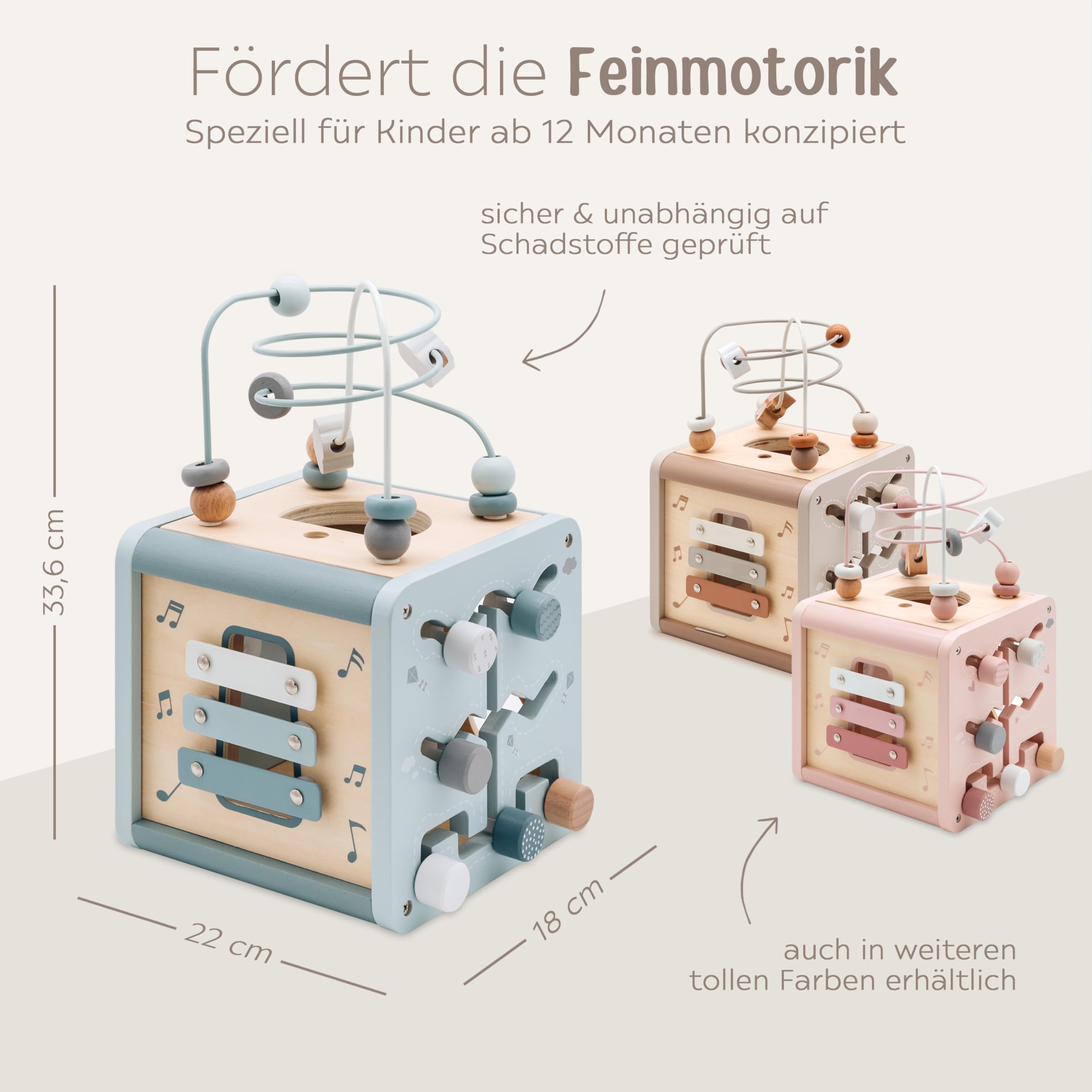 wunderwunsch - Personalisierter Motorikwürfel Holz - Montessori Würfel - Baby Motorikspielzeug ab 1 Jahr - Kinderspielzeug 18 Monate