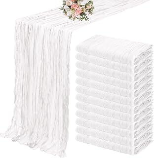 YMHPRIDE 12 Pack Cheesecloth Table Runner 35x120in White Table Runner