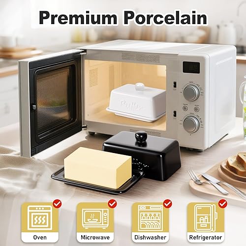 HONZUEN Large Ceramic Butter Dish with Lid for 500g & 250g Block, Butter Dish Keeper, Durable Porcelain Storage Box, Dishwasher Safe, Kitchen Container for Butter Cheese Snacks, White - 6