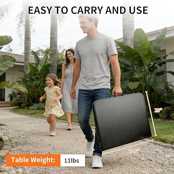 Compact Folding Table 100x60cm (3.3ft), 3-Height Adjustable (45/52/60cm) Portable Picnic Table for 2, Lightweight with Carry Handle for Garden Balcony Camping, Easy-Wipe Surface, Black