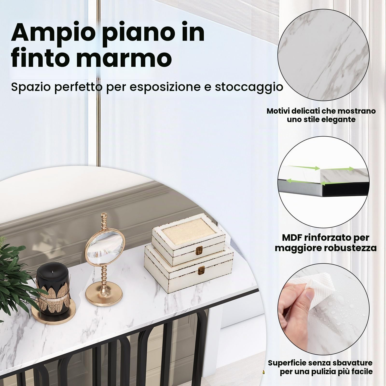 LIFEZEAL Tavolo Console, Tavolo Consolle Nero, Tavolo d’Ingresso, Gambe Circolari, Legno+Metallo, Moderno, Salvaspazio, Antiribaltamento, per Corridoio, Entrata, Soggiorno, Max 75kg, 100x30x80cm