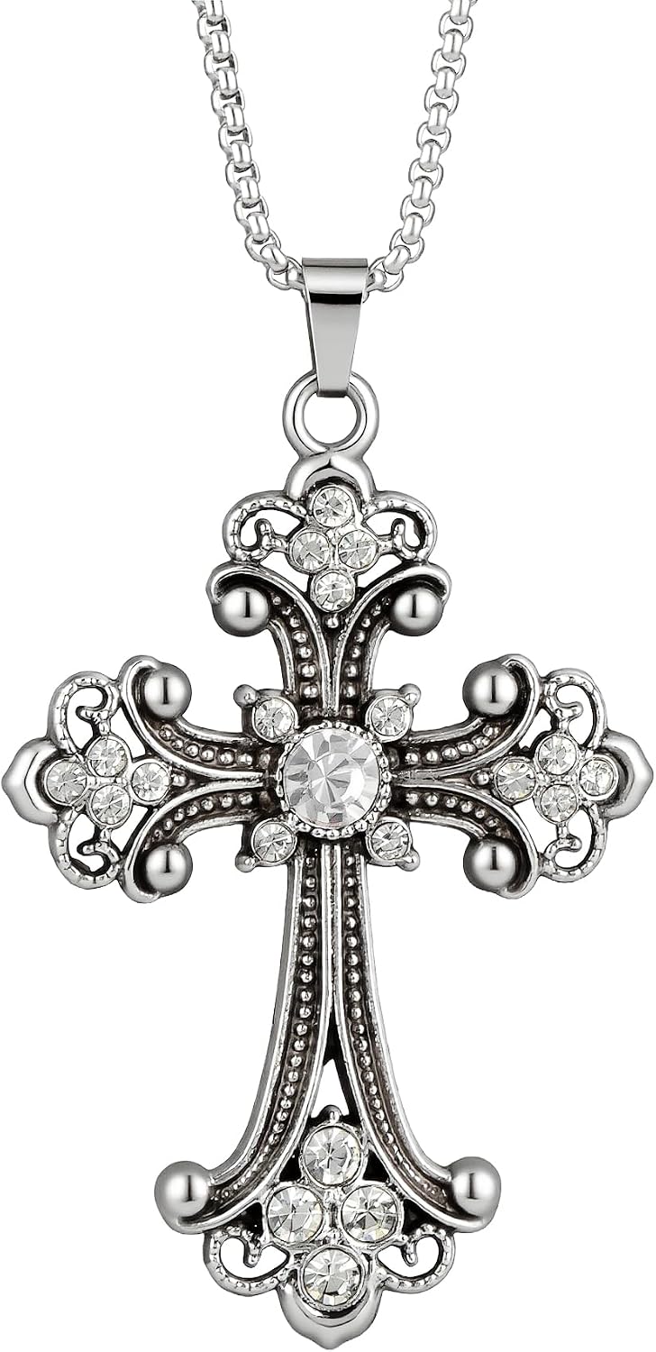 Cavalcade Luxury Rhinestone Cross Pendant for Car Rear View Mirror Decor Auto Faith Amulet Sparkly Religious Christian Medal Ornament
