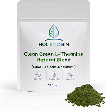 Holistic Bin Pure L-Theanine Powder Blend, Green Tea Extract, 50 Grams | Clean Green L-Theanine Powder from Camellia Sinensis Green Tea Concentrated Extract Drink Mix