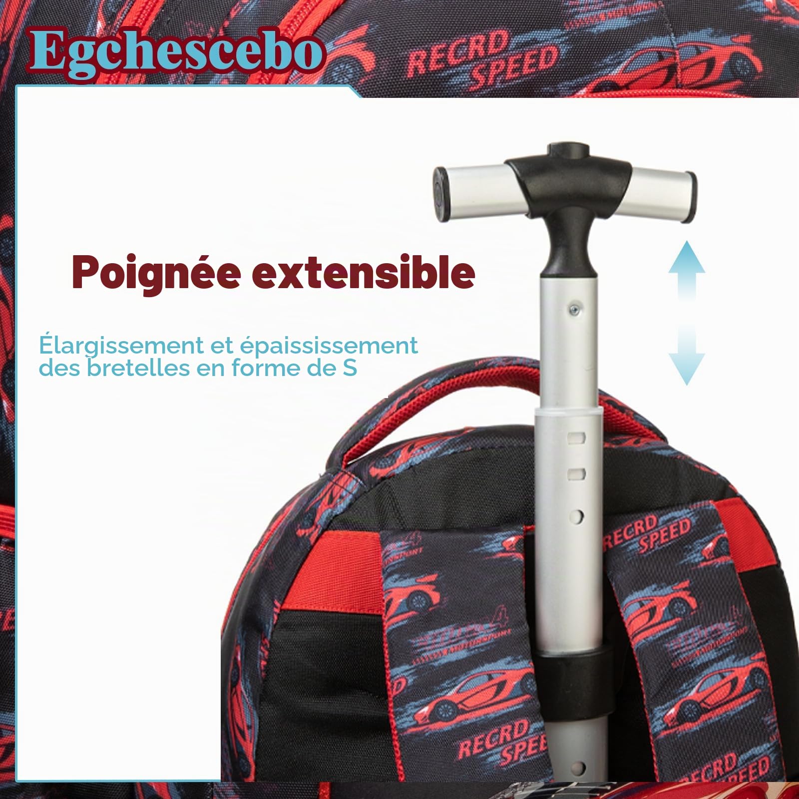 Sac a Dos Enfant à Cartable Cabine Voitures Roulette Garçon Primaire Valise École Maternelle Sacs D'école pour Voyage de Bagages 17" 3PCS Ensemble Grand Cartable Étudiant Simple Rouge