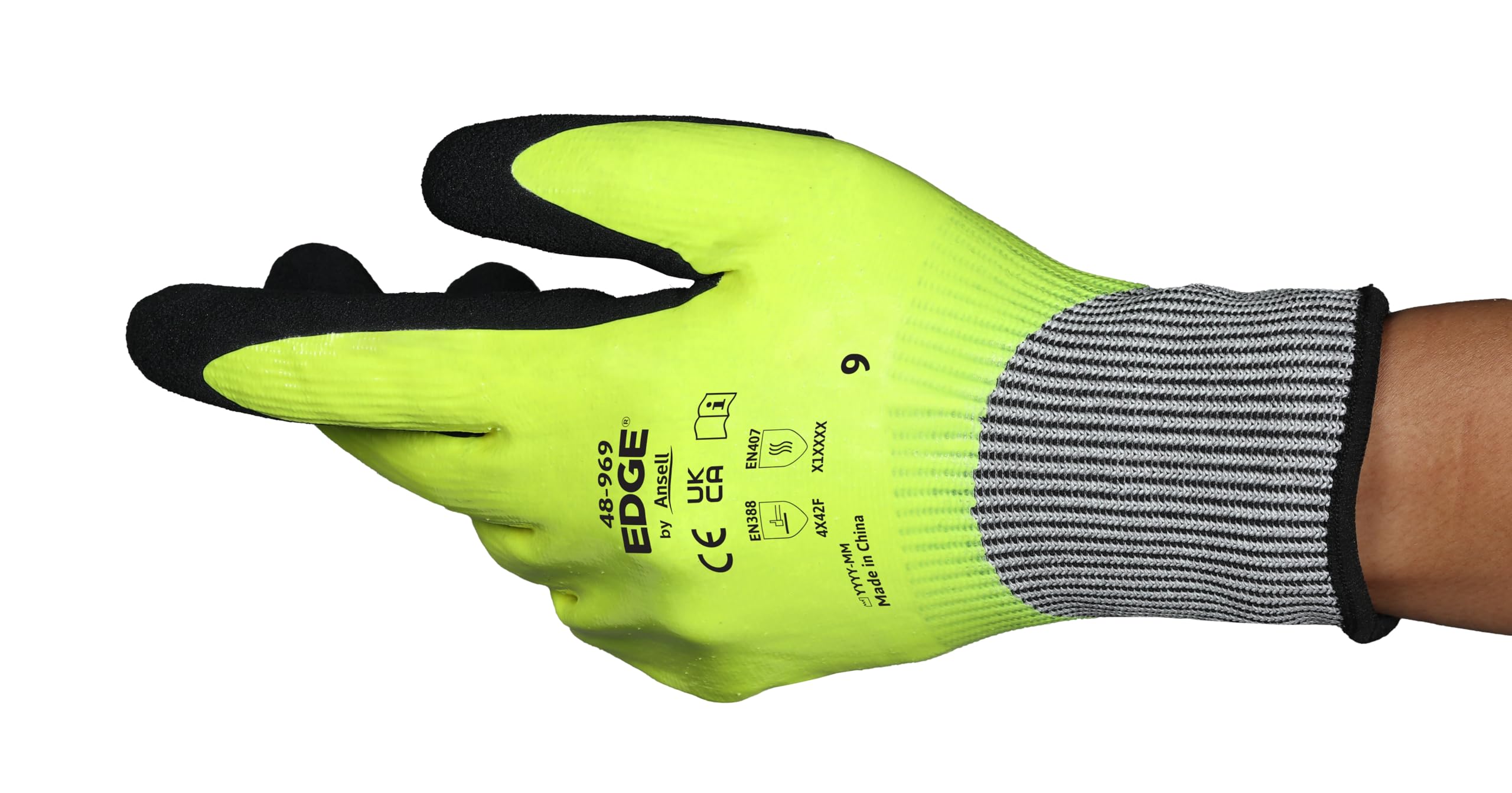 Ansell Edge 48-969 Robocze rękawice do ochrony mechanicznej, Rozmiar 10 (XL), Żółty (12 Par)