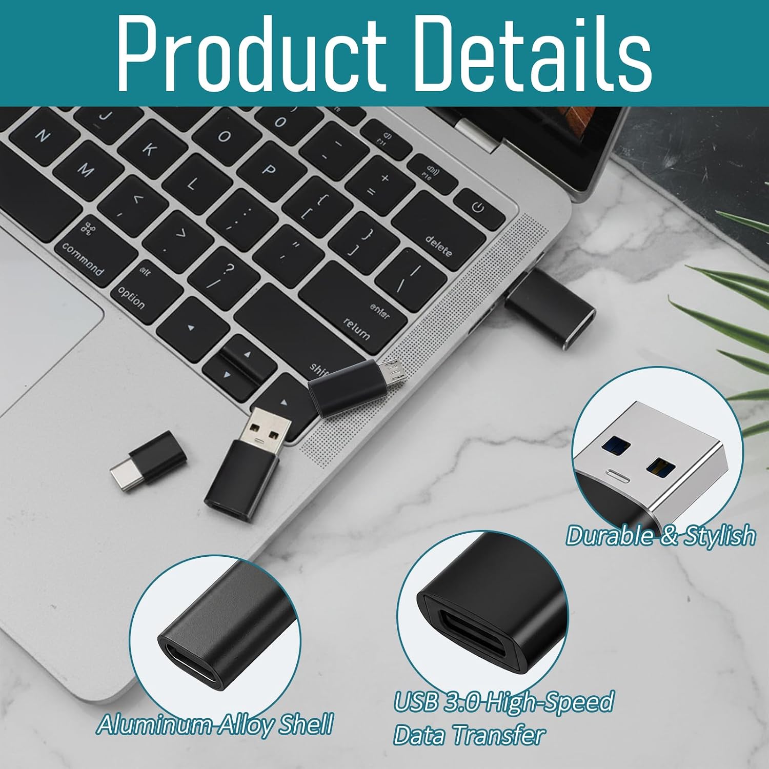 USB Micro to USB C Adapter 4 Pack Micro USBC to USB-OTG Adapter Compatible with Smartphones, Laptop, PC, in Car and More