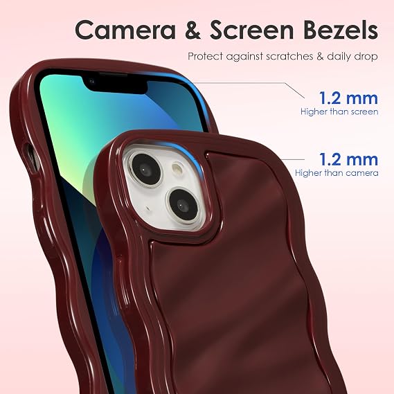 ZCDAYE Case for iPhone 13 iPhone 14 Unique Water Ripple Texture Phone Case, Wavy Curly Frame Cute Shell Soft TPU Shockproof Flexible Cover for iPhone 13/14,Red