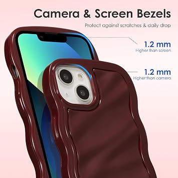 ZCDAYE Case for iPhone 13 iPhone 14 Unique Water Ripple Texture Phone Case, Wavy Curly Frame Cute Shell Soft TPU Shockproof Flexible Cover for iPhone 13/14,Red