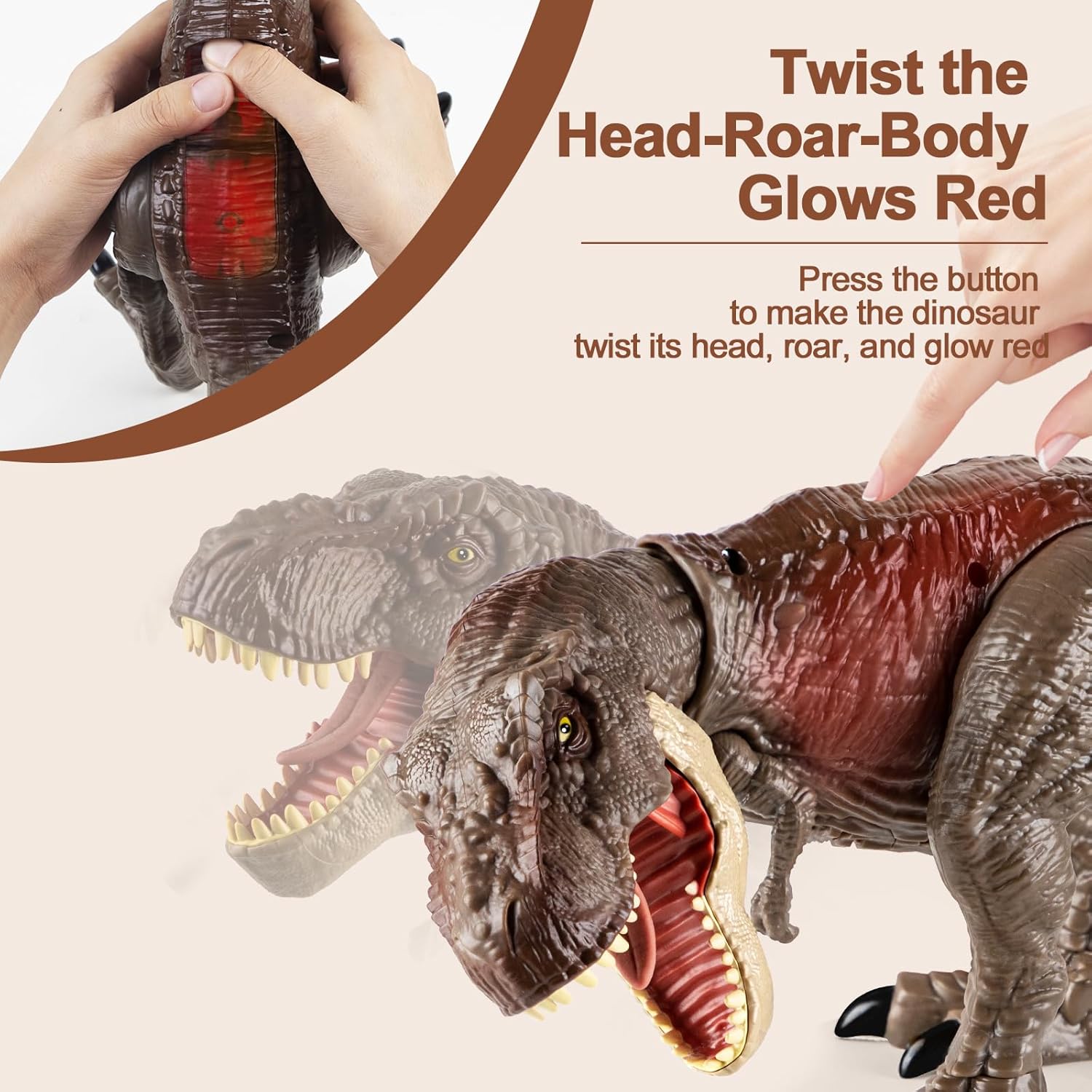 T Rex Action Figure Dinosaur Toys for Kids- Tyrannosaurus Rex Toy with Continuing Head Strike, Snapping Chomp Attack, Roar Sound, Light Up, Tail Flick Attack, Birthday, for Kids 3-8