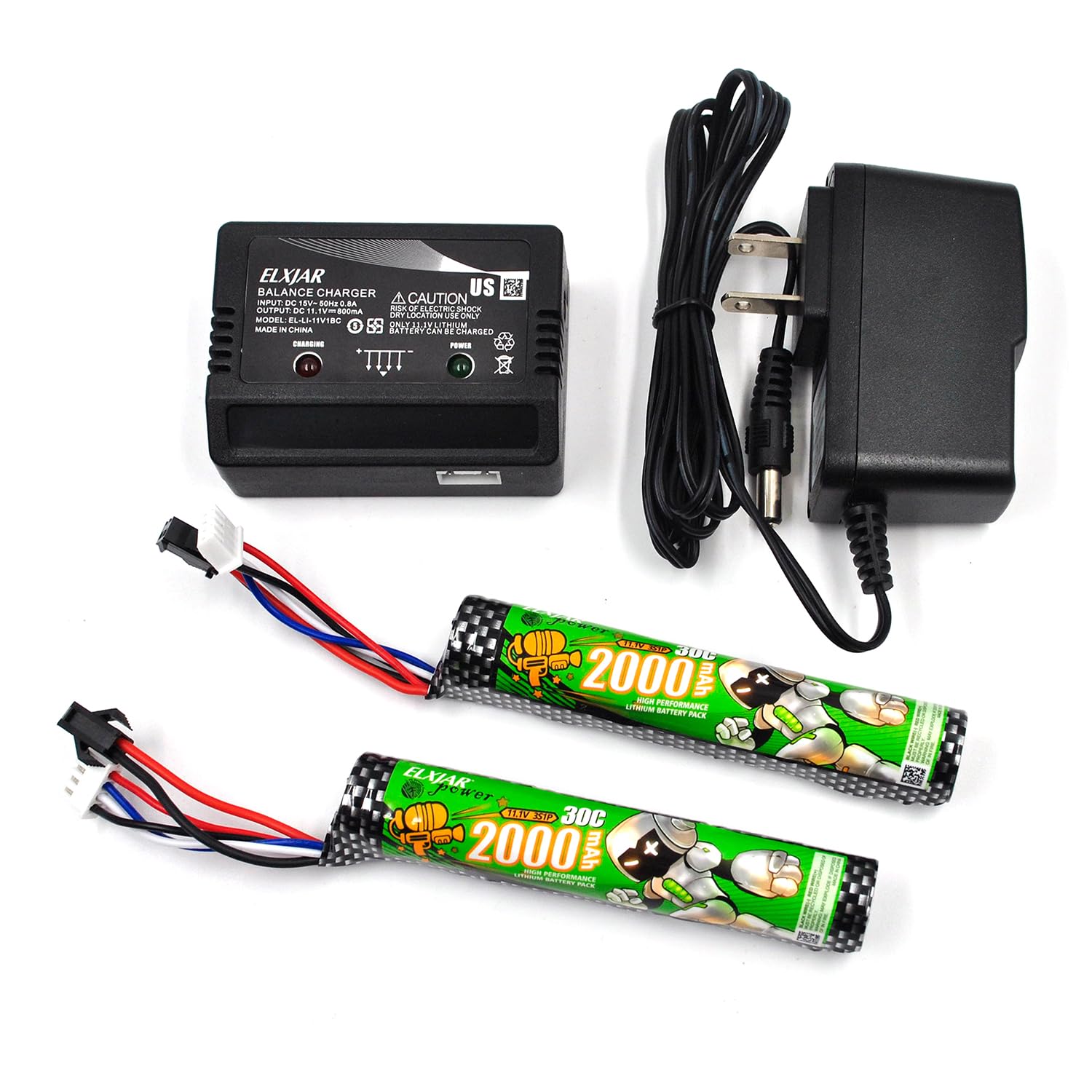 (2-Pack) 11.1V 2000mAh Lipo Airsoft Batteries Replacement for Airsoft Splatter Blaster, Hobby Remote & App Controlled Vehicle Batteries Water Bead Blaster, with SM2P to Mini Tamiya Switch Cable