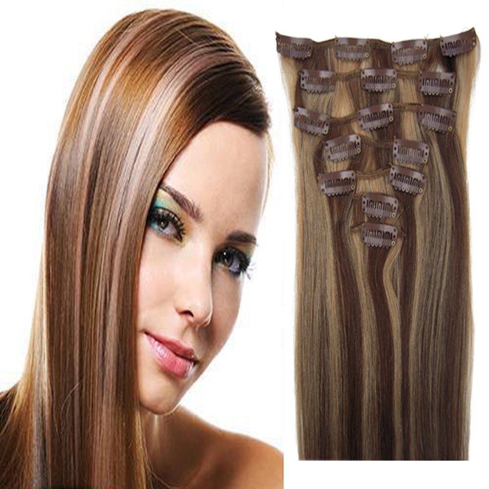 Premium Clip in Remy Human Hair Extensions Full Head 7Pcs Set 15"-22" (22''80g, 1B Natural Black)