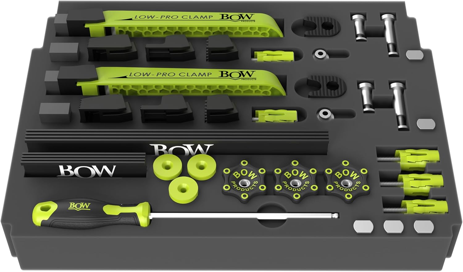 BOW Products Low Profile Clamping Kit - For Use on CNC Machines, MFT Tables, Dog Tables, T-Track Tables and Work Benches - Includes Hold Down Clamps, Fences, Interchangeable Tips and Hardware