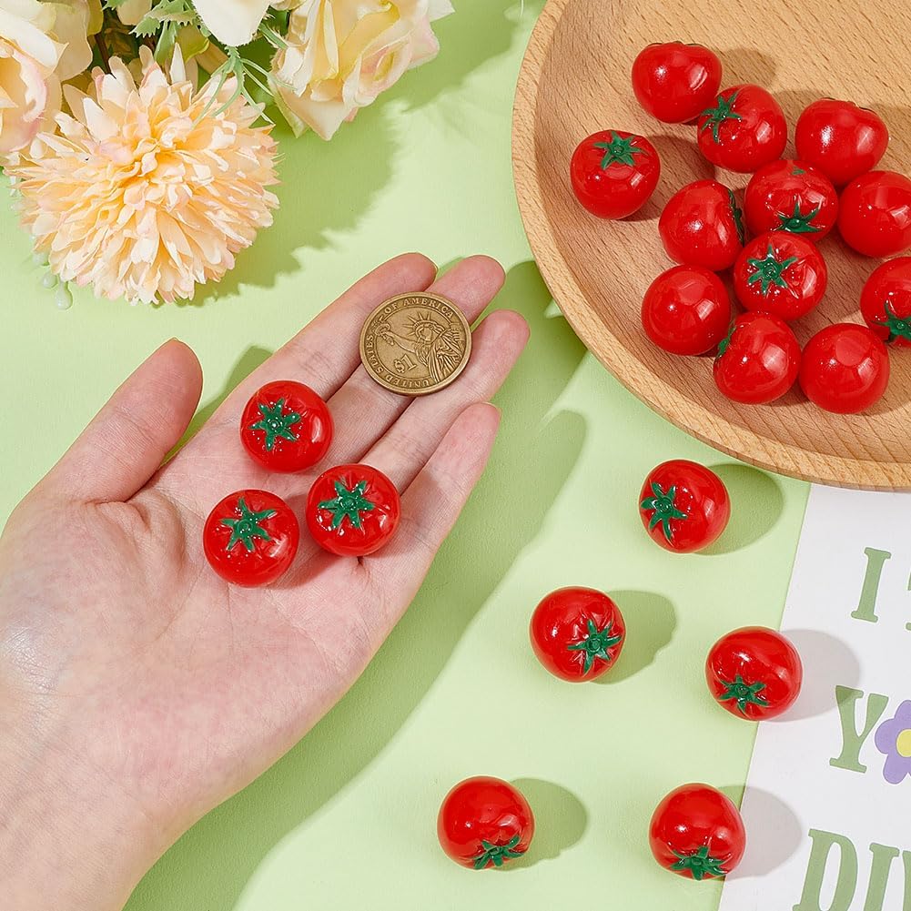 22Pcs Artificial Tomatoes Realistic Resin Red Mini Cherry Tomato Display Decorations Lifelike Cute Fruit Photography Prop for Home Office Desk Party Ornament Craft Supply