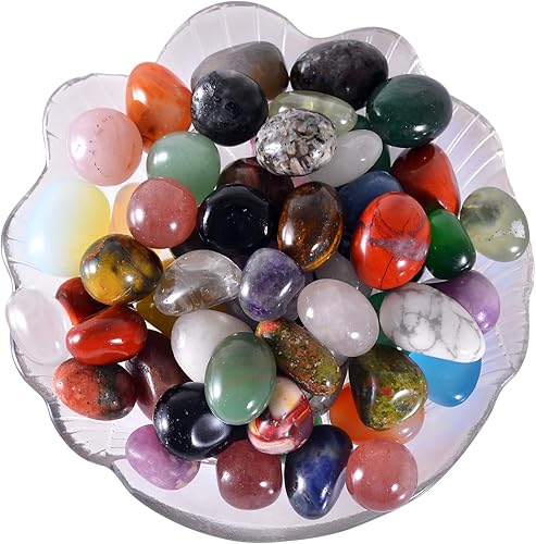 Miniatura 9 de Piedras preciosas pulidas naturales de 0.7 libras (25 + piezas), racimo de amatista, selenita y turmalina incluidas, cristales y piedras pulidas a