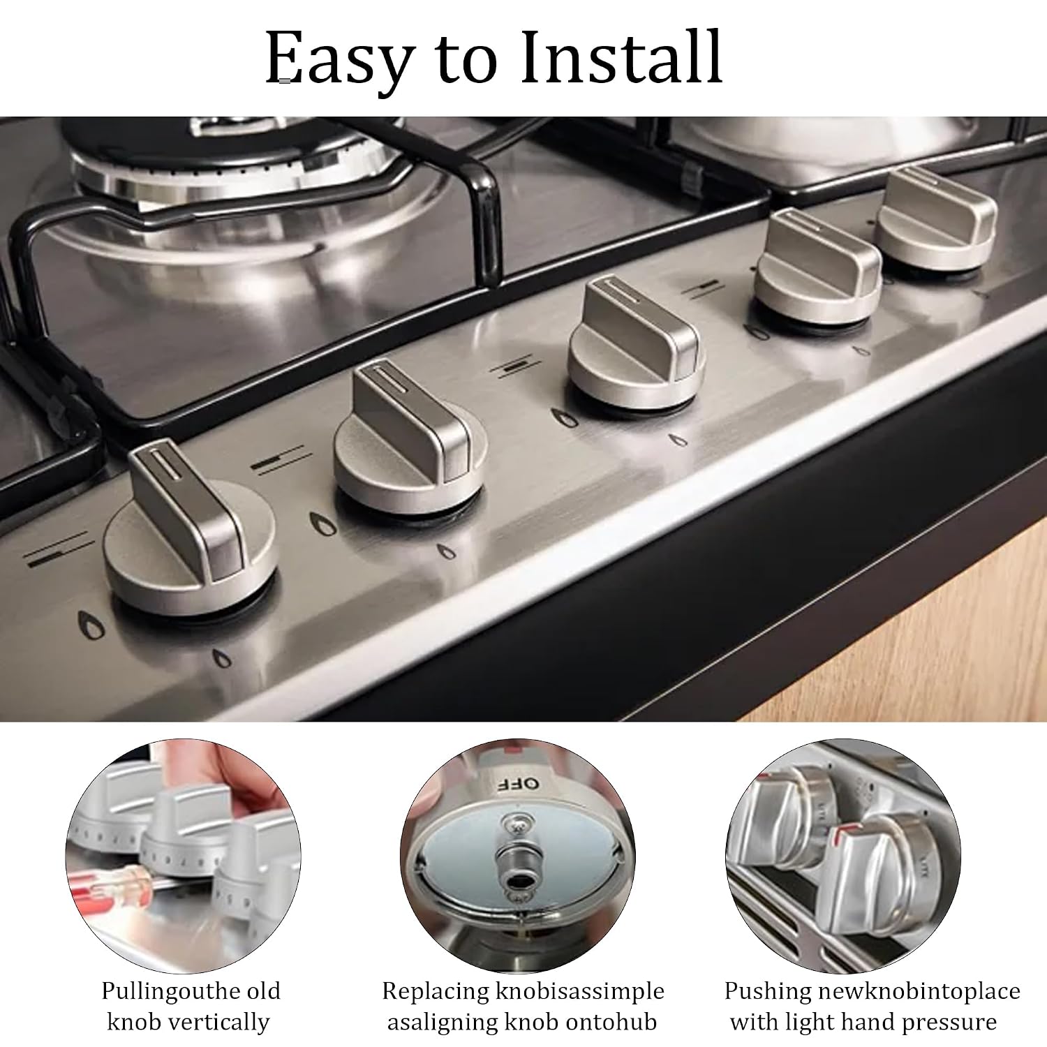 5Pcs 8mm Gas Stove Knob Replacement, Heavy-Duty Metal Cooktop Burner Control Knobs, Compatible with Most Gas Ranges and Ovens, Surface Burner Dial for Kitchen Appliance Repair