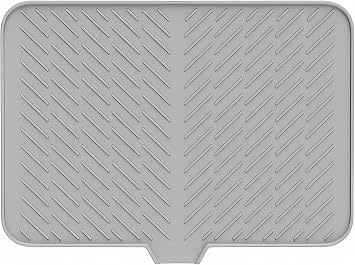Silicone Dish Drying Mat with Built-in Drain Lip, Dish Drying Mats for Kitchen Counter, Hygienic Ultra Absorbent Dish Drying Pad, Durable, Space-Saving Tray Easy to Clean, Prevents Water Build Up