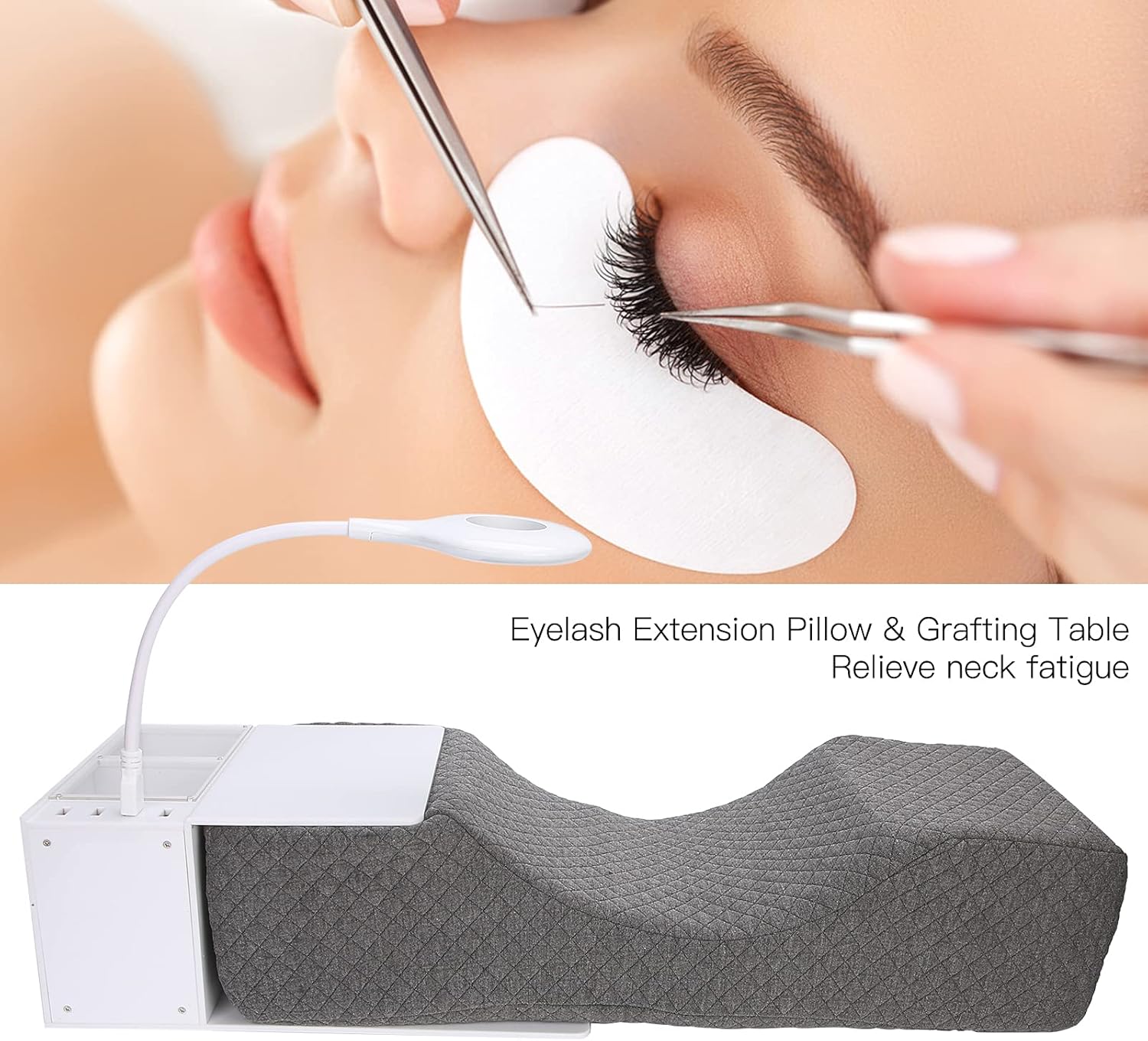Akozon Eyelash Extension Neck Pillow Acrylic Grafting Soft Sponge Shelf Organizer Stand LED Light Set with Beauty Salon Pillow for Lash Eyelash Lash Curve Pillow Neck Contour Pillow