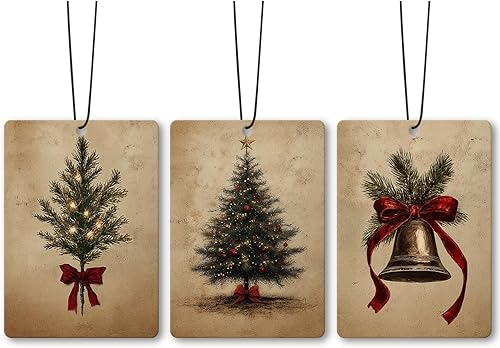 Campana vintage para árbol de Navidad, accesorios de ambientador de automóvil, 3 piezas, diseño rústico de coqueta de invierno, decoración para