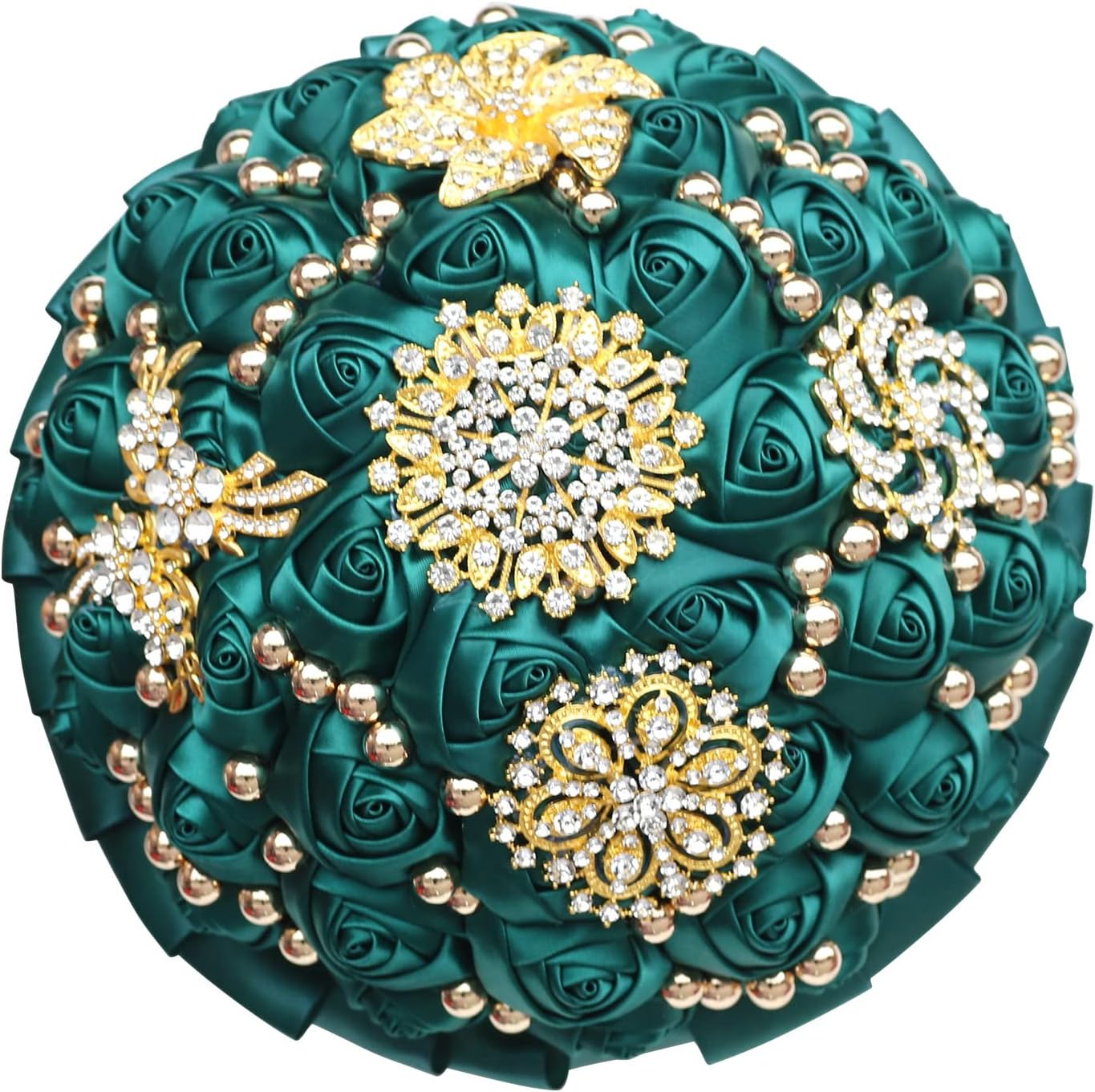 XINNI Handmade Bridal Wedding Bouquet Satin Rose Flower Bouquet Bride Bridesmaid Wedding Decoration (A-Emerald Green, 8.3"/21cm)