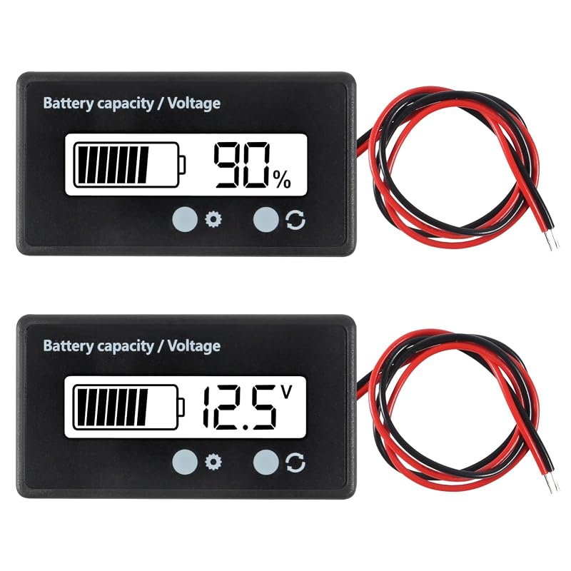 Medidor Digital de Capacidade e Tensão de Bateria UMLIFE 12 V a 84 V com Alarme, Tela LCD e Sensor de Temperatura, Branco, Kit com 2 unidades