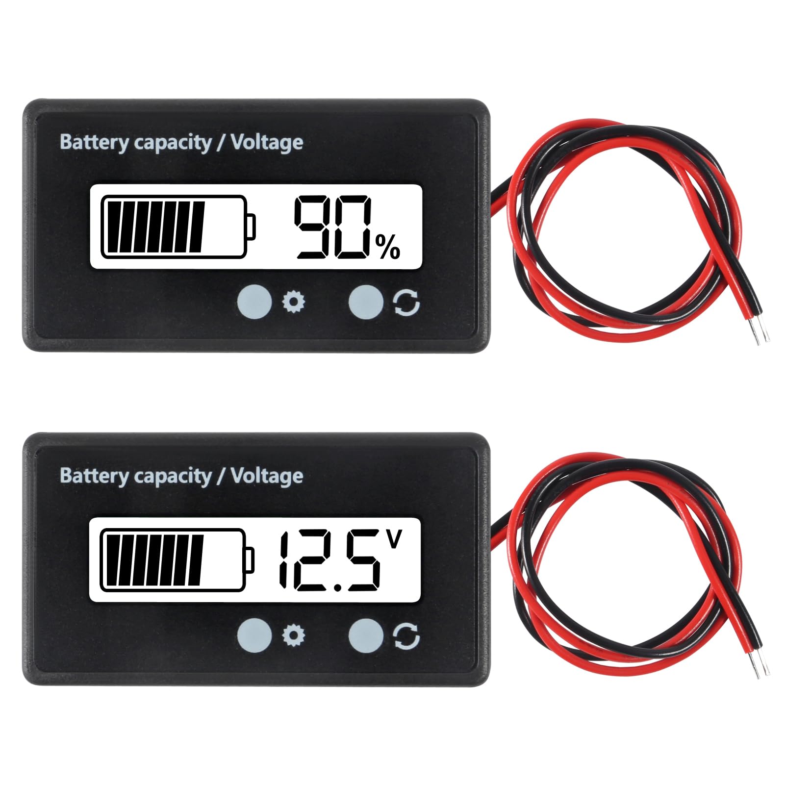 UMLIFE 2PCS DC 12V 24V 36V 48V 72V Battery Capacity Voltage Meter with Alarm Battery Capacity Voltage Indicator Battery Gauge Monitors Lithium ion Battery Indicator for Most Cars