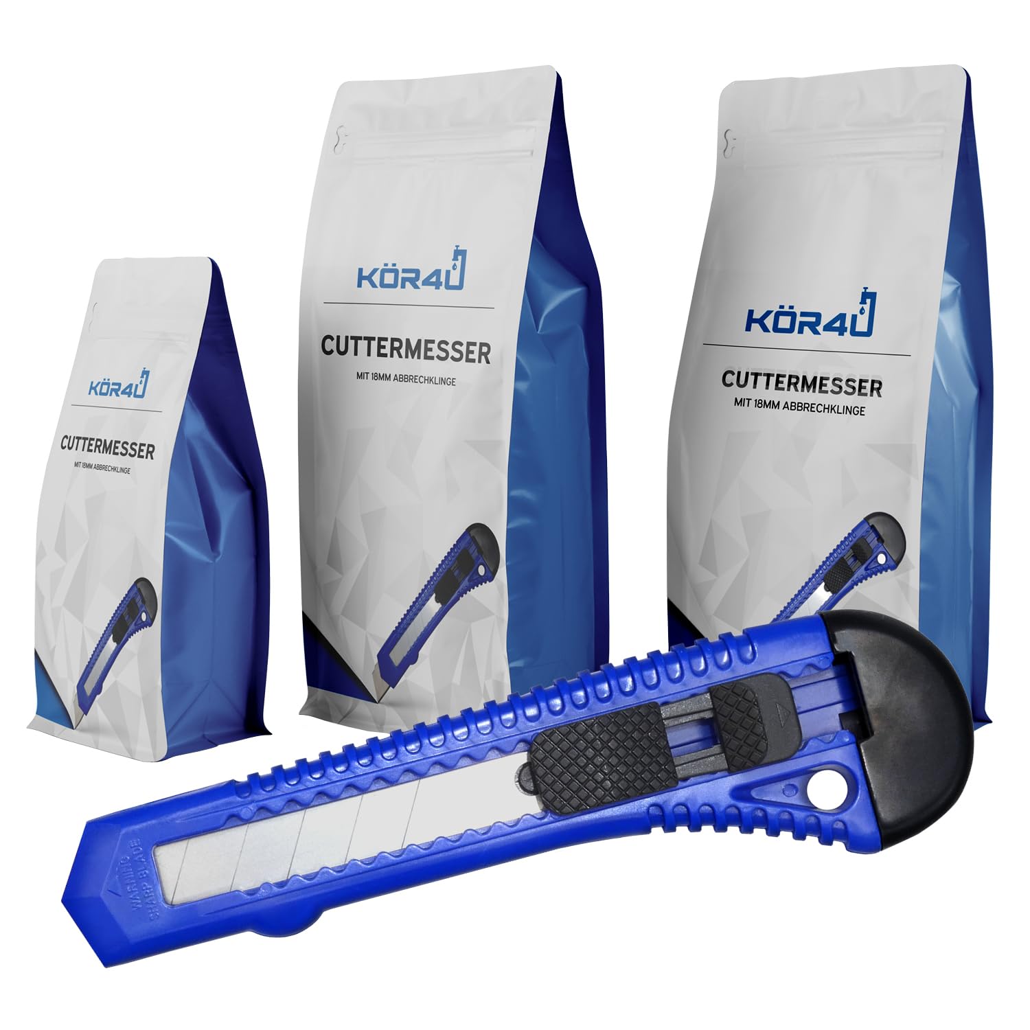 100x kör4u Cuttermesser, 18mm Abbrechklingen, Teppichmesser, Kartonmesser, Mehrzweck Messer, Allzweckmesser, Messer für Schneidearbeiten