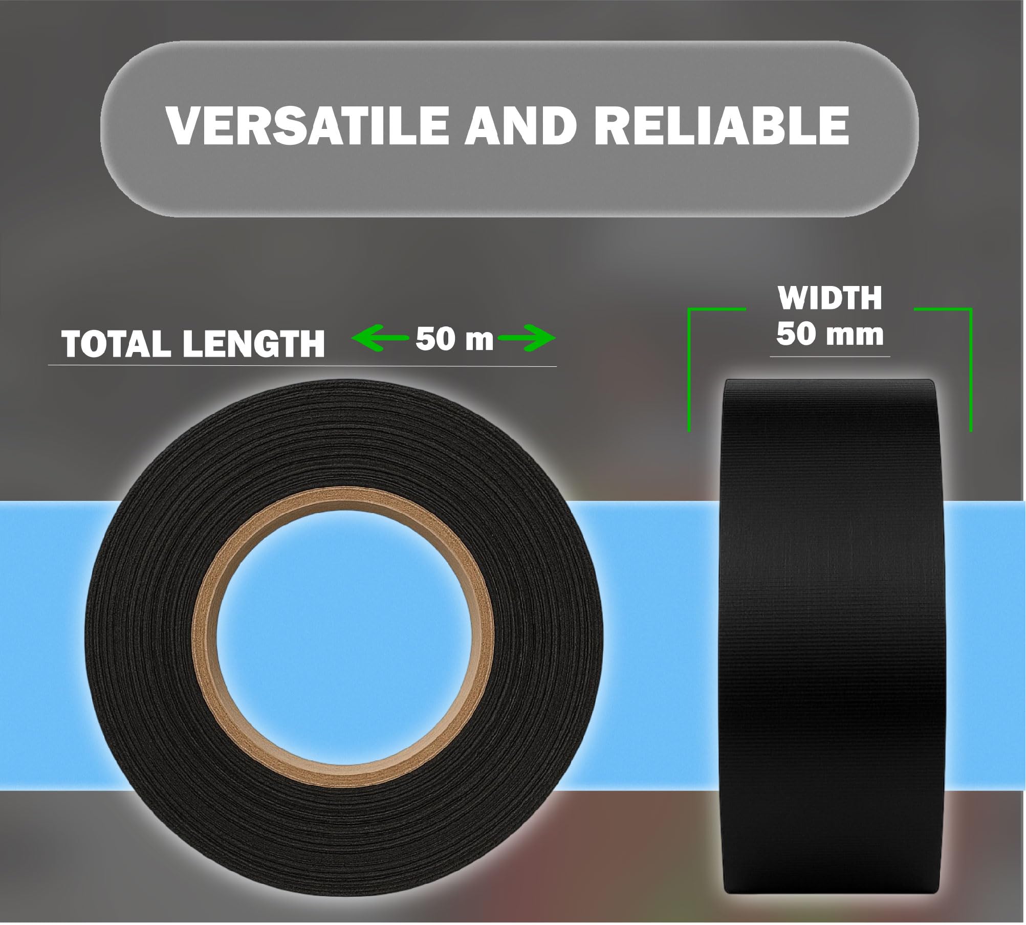 Dpm tapes - 1900 Duct Tape - Nastro Americano Telato Extra Forte per Riparazioni, Fissaggio, Imballaggio, Sigillatura, Emergenze, Tutti gli utilizzi - Per interni ed esterni - 50 mm x 50 m (Nero)