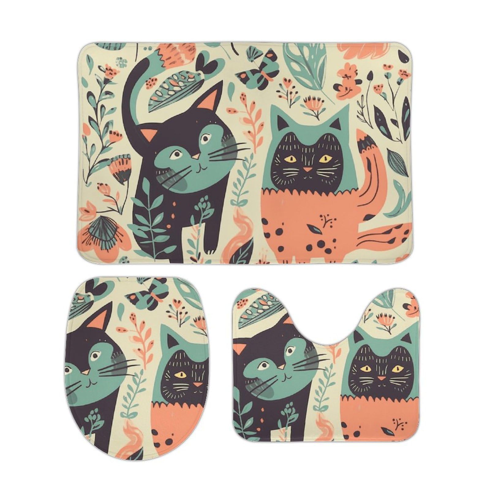 Tapis de bain pour douche motif chats et oiseaux : confort antidérapant lavable