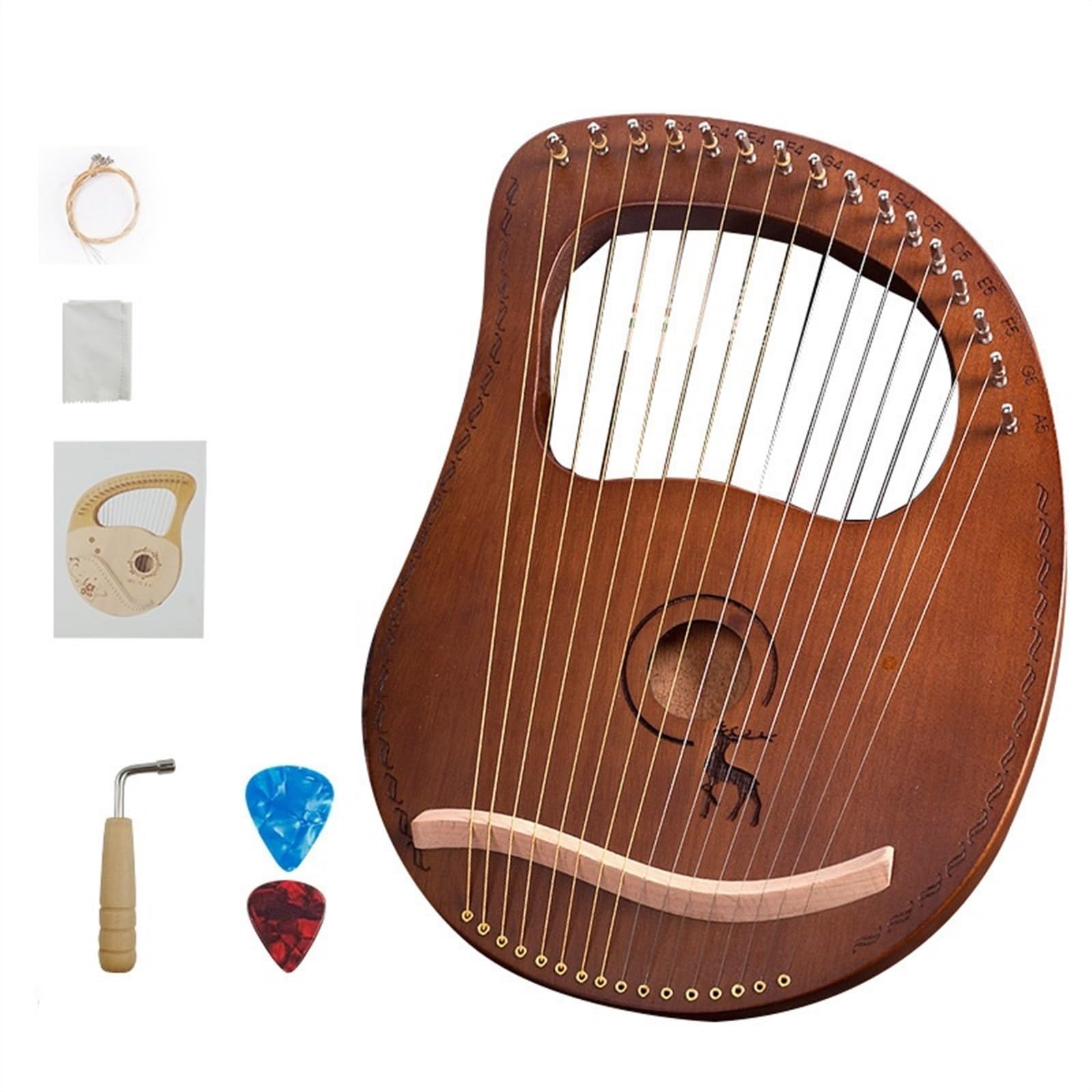 Arpa de Lira de Madera maciza, instrumento de Arpa de 7 cuerdas fácil de aprender para Niños, Arpa de regazo Multicolor de 16 cuerdas (Color: ciervo Vintage de 16 tonos)