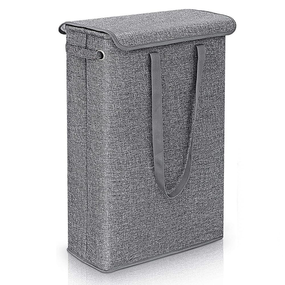 Fiorky Slim Laundry Basket with Lid, 45L Tall Thin Hamper Breathable Laundry Bags Big Storage Basket Bin with Handle for Clothes Toys Organization Bedroom