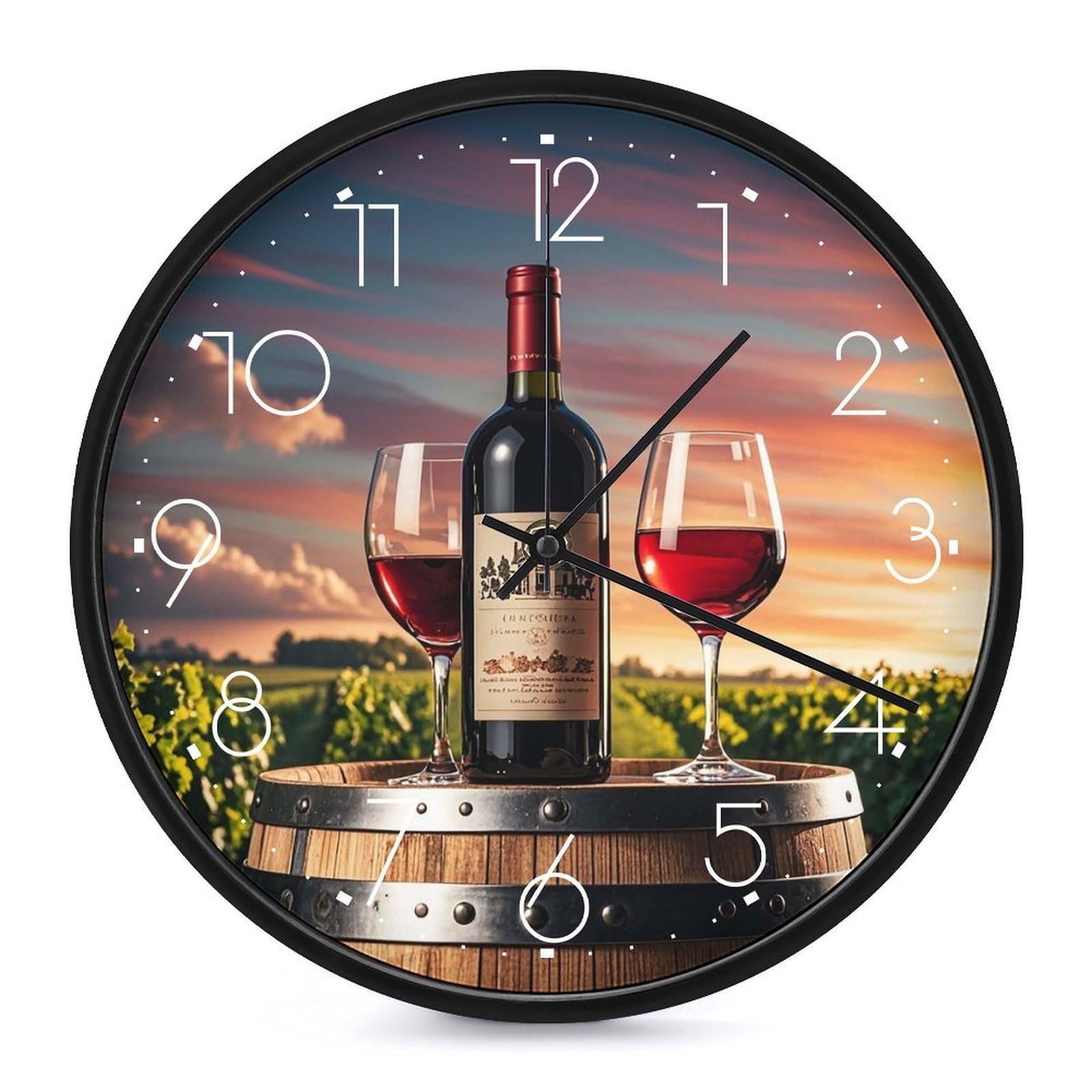 Horloge murale silencieuse en bois thème vin mécanisme sans tic-tac