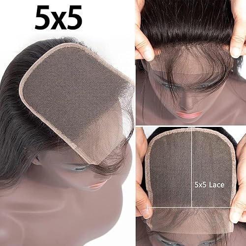 Miniatura 4 de Cierre de encaje HD 5x5, cierre de encaje transparente, 100% sin procesar, cierre de cabello humano prearrancado con abuelitos, cierre de cabello