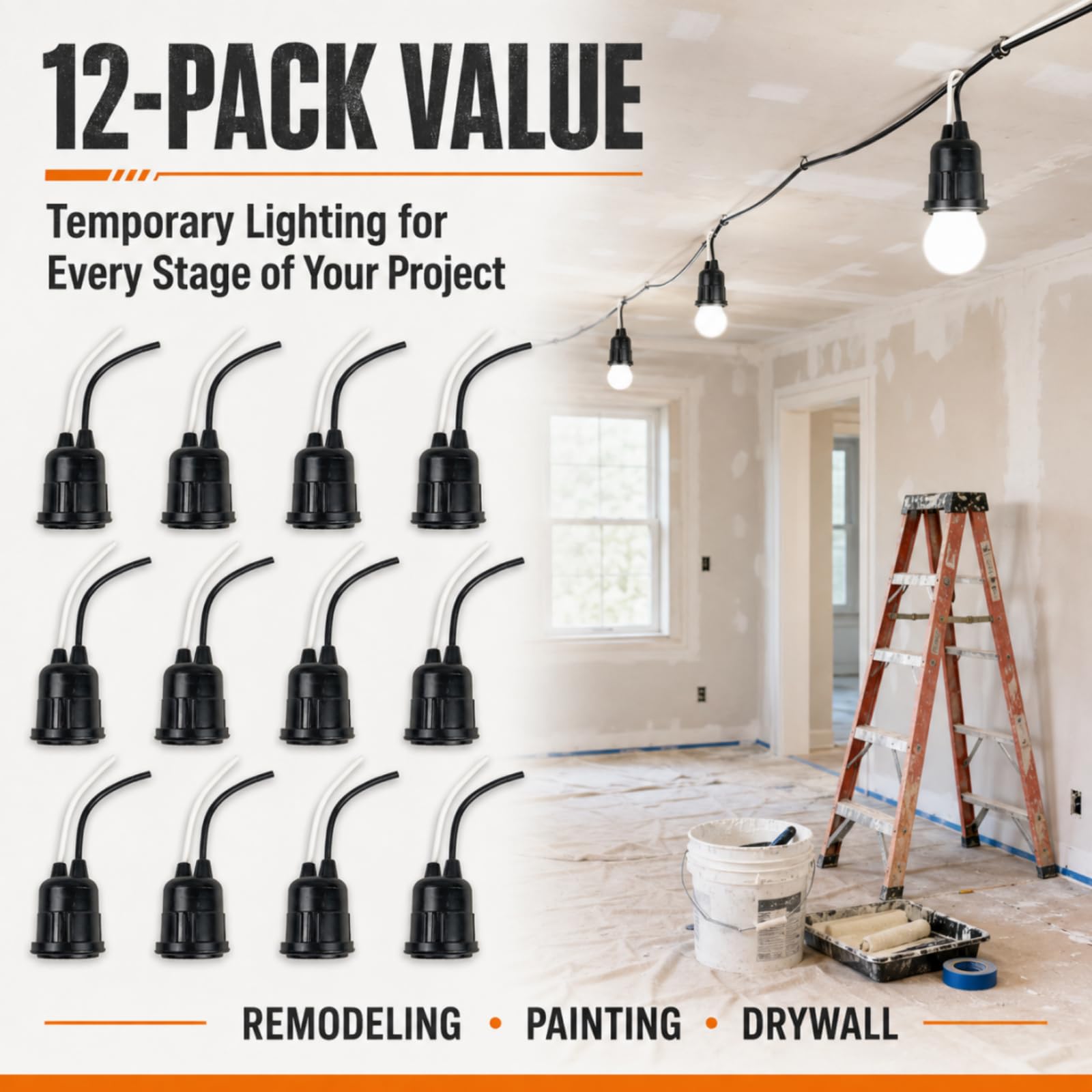 E26 Pigtail Lamp Holders - 12 Pack -2