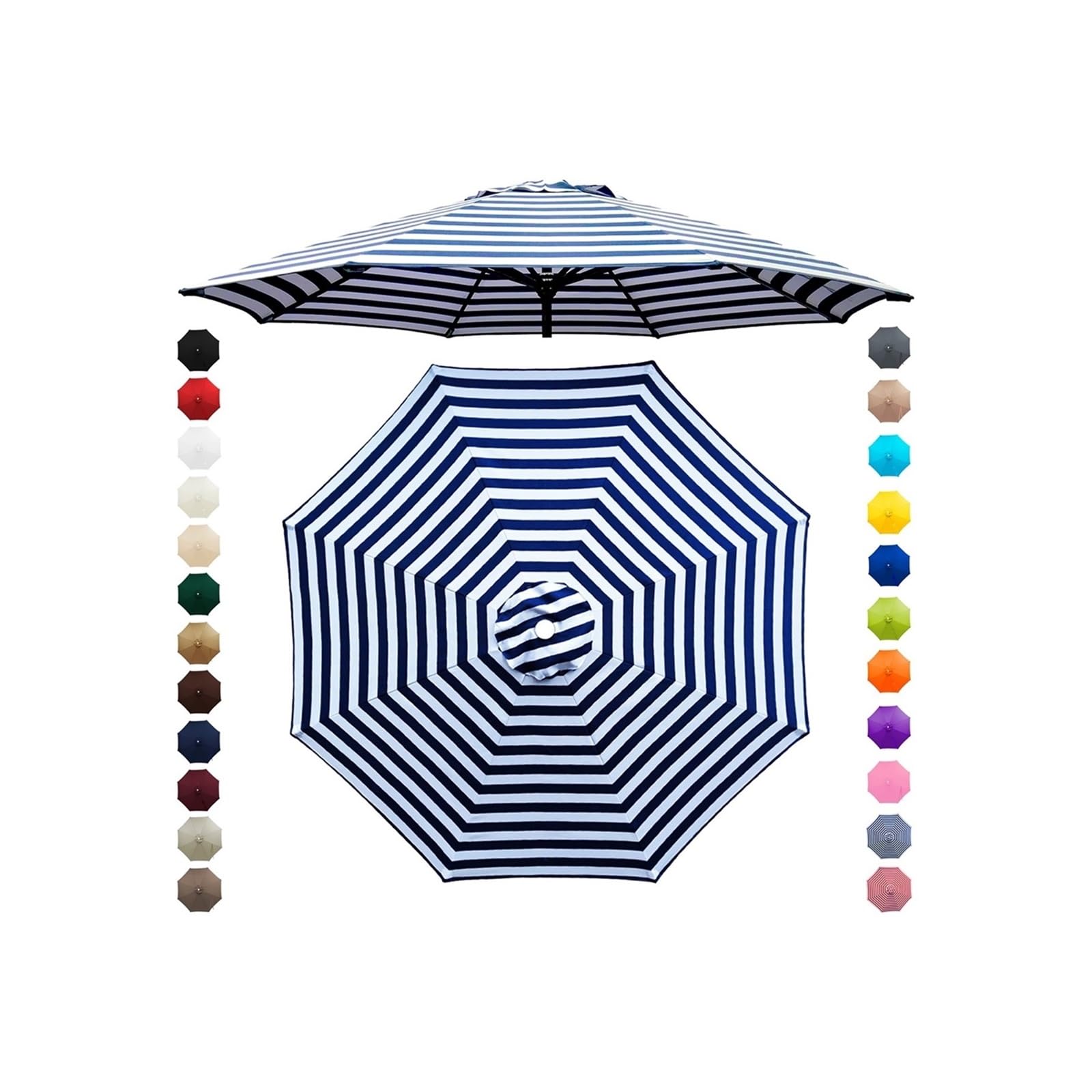 Chinimon Replacement Parasol Canopy 2m/2.5m/2.7m/3m/3.5m, 6/8 Arms Garden Parasol Cover for Yard Beach (Blue and White, 2m/8-Ribs) — image 1
