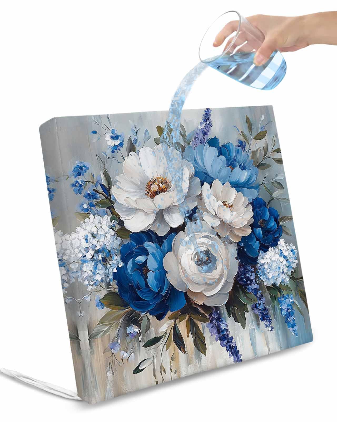 Hokiten White Blue Spring Floral Outdoor Cushion Chair Cover Set of 4 - Waterproof Couch Seat Covers, Vintage Flowers Farmhouse Patio Furniture Protector Cushions Slipcovers for Sofa/RV, 22