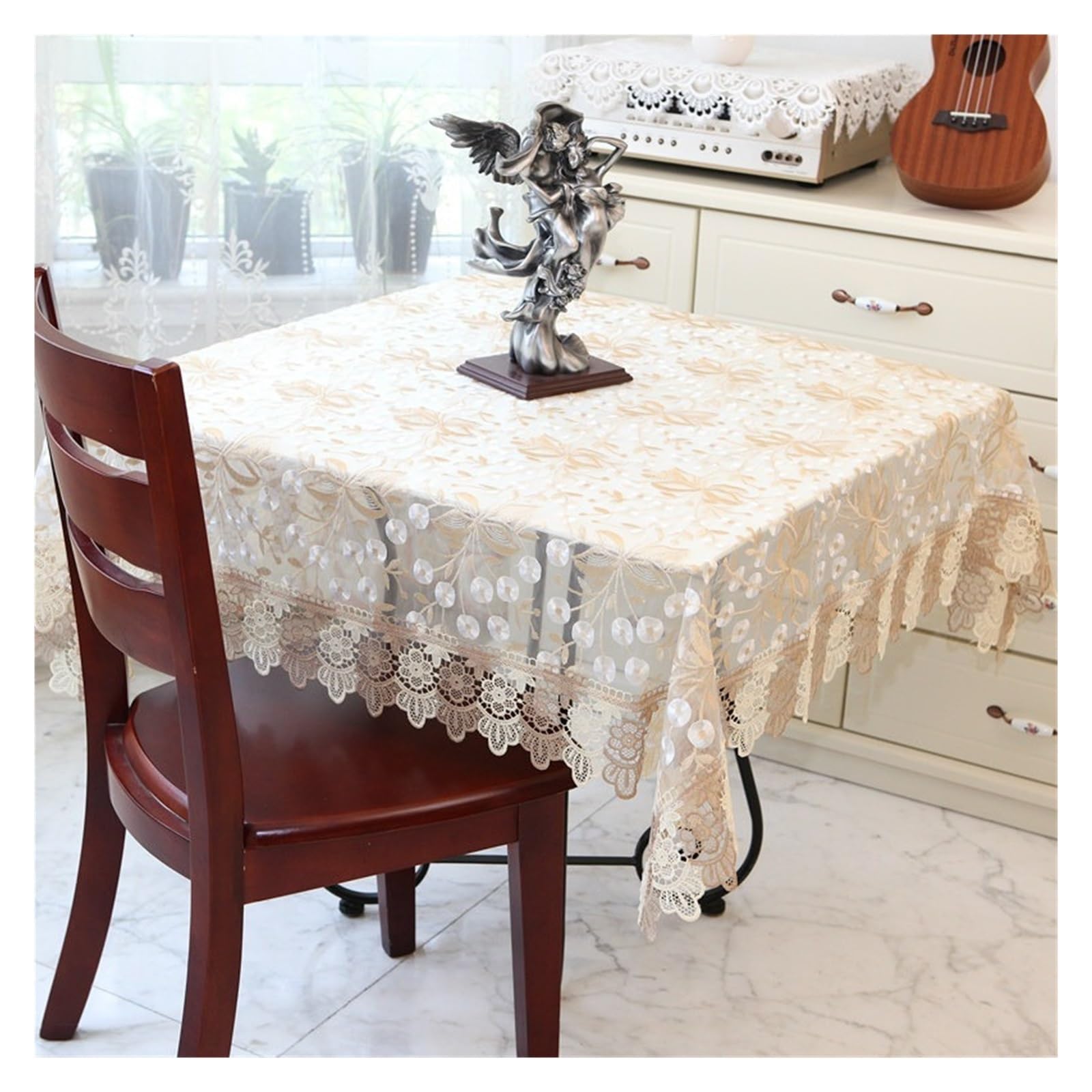 NJIEzhao Embroidered Lace Tablecloth Square TableCloth Table Cloth White Embroidery Lace Cloths For Dining Cover Towels(HM1518,130X130cm)