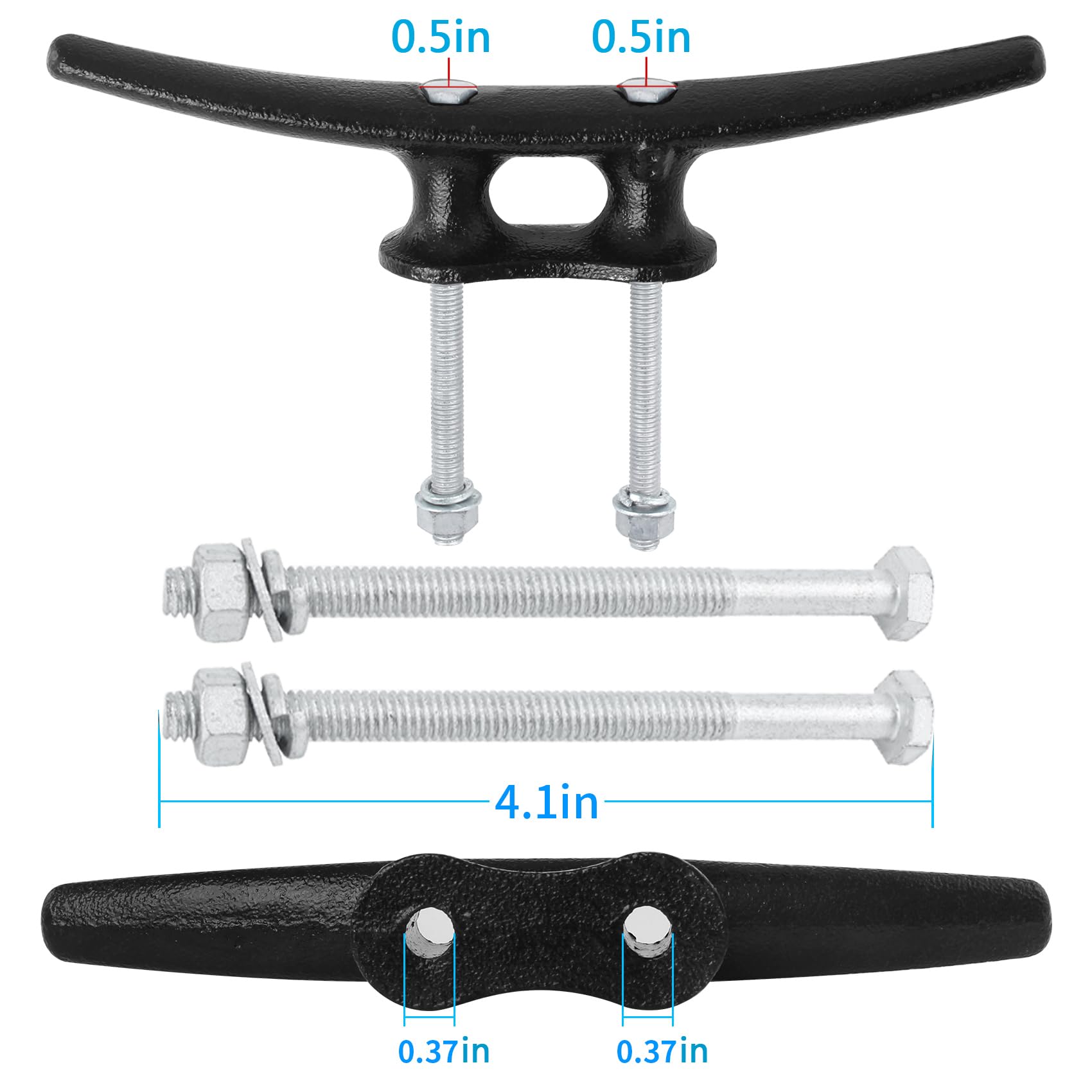 Snapklik.co : 4 Inch Electrophoretic Coated Black Dock Cleats Boat - View #2