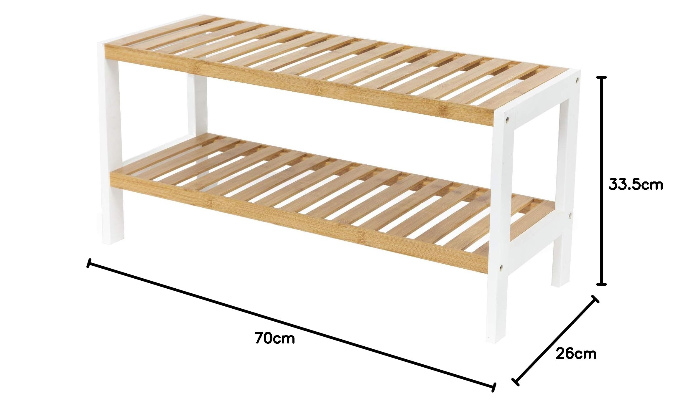 Compactor scaffale per scarpe in bambù Marrone Chiaro e Bianco 70 x 26 x H 33.5 cm