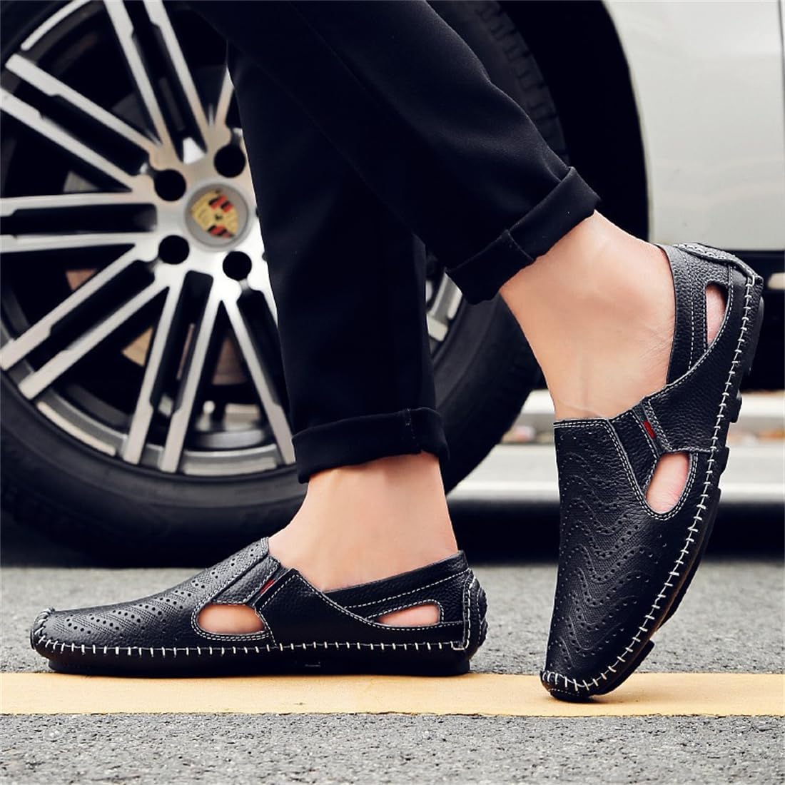 SWZEC Leather Sandals for Men