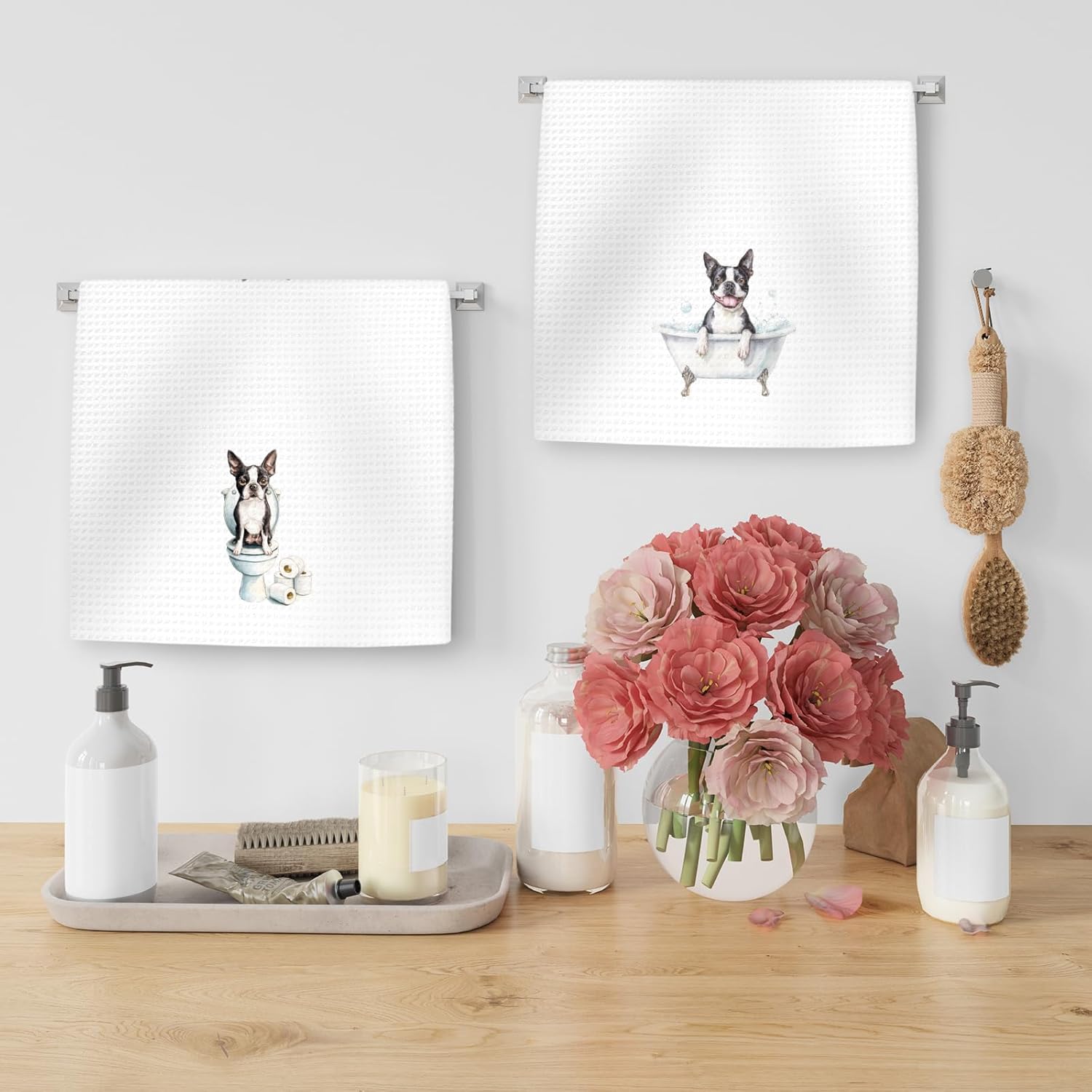 Funny Boston Terrier Dog Hand Towels Set of 2, Gifts for Boston Terrier Dog Owners Lovers, Puppy Pet Decor for Bathroom, Pet Lovers Gifts Toilet Hand Towels for Bathroom Washroom, 16x24In - Image 5