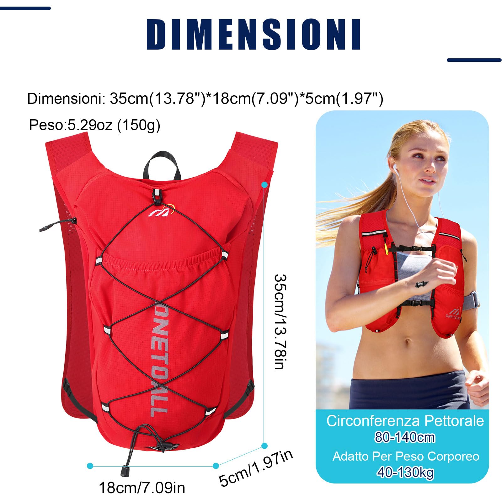 Zaino Trail Running, Gilet Running Uomo Donna, Running Vest con Sacca Idrica 2L, Gilet Corsa per Idratazione Ultraleggero Riflettente per Corsa MTB Bici Moto Trekking