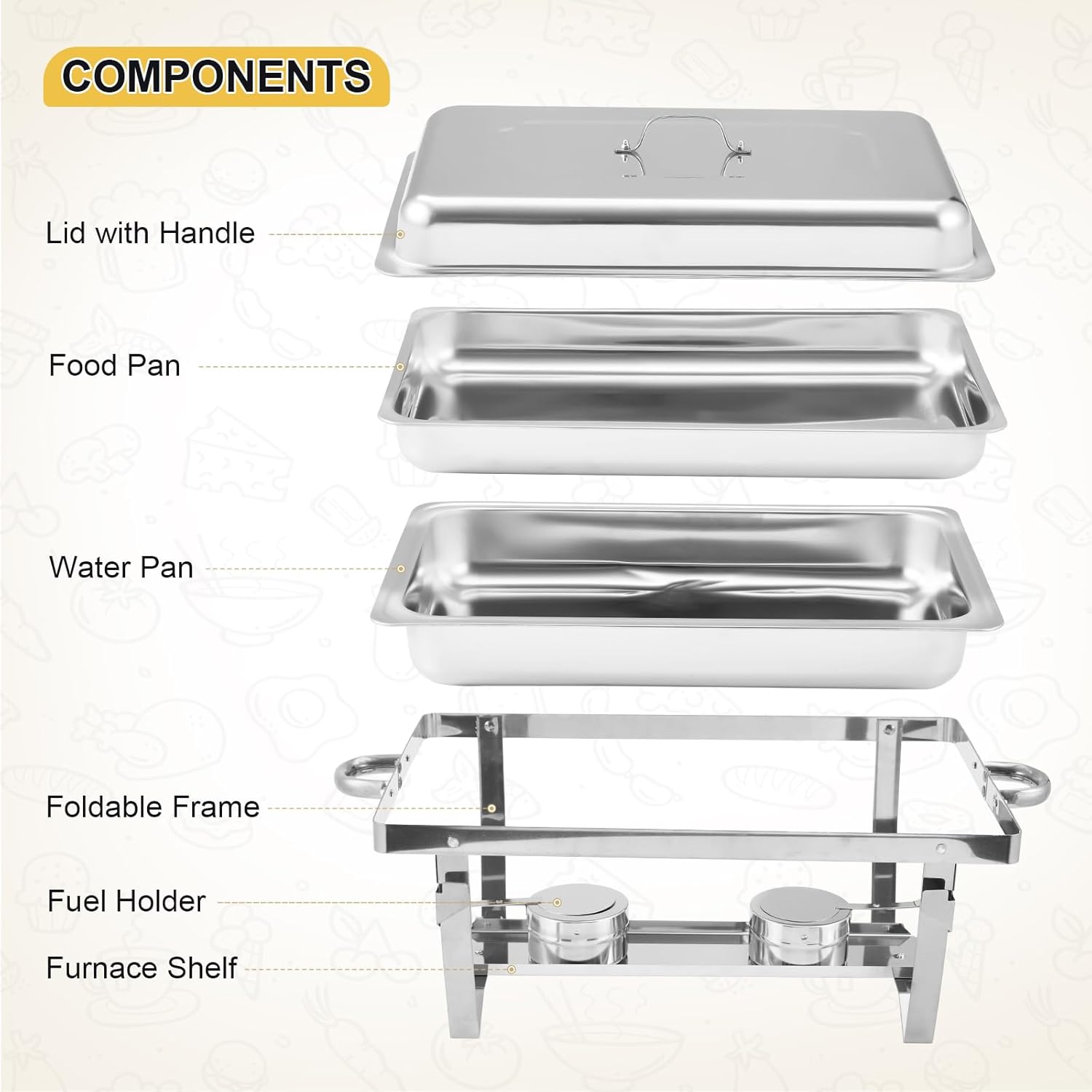 Chafing Dish Buffet Set 2 Pack, 8 Qt Stainless Steel Chafer Buffet Servers and Warmers Sets with Lid Folding Frame, Rectangular Chafing Dishes for Parties, Weddings, Catering Events, Silver