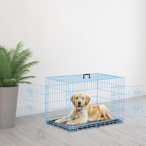 Miniatura 51 de Jaula para perros, jaula para perros, perrera de alambre de metal para exteriores, plegable de doble puerta, jaula para mascotas para perros Negro