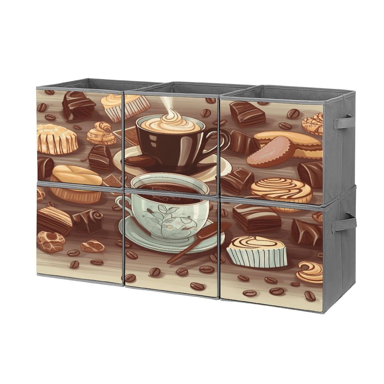 FodPand Coffee And Sweets Sugar Chocolate Storage Bins Cubes Fabric Cube Organizer Foldable Storage Boxes Large Storage Baskets Oxford Cloth Cube Bins for Home Clothes Closet Organizers 6 Pack